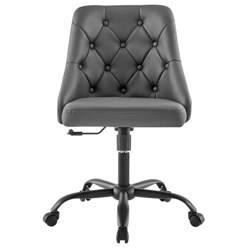 Scranton & Co Faux Leather Tufted Office Swivel Chair in Black and Gray
