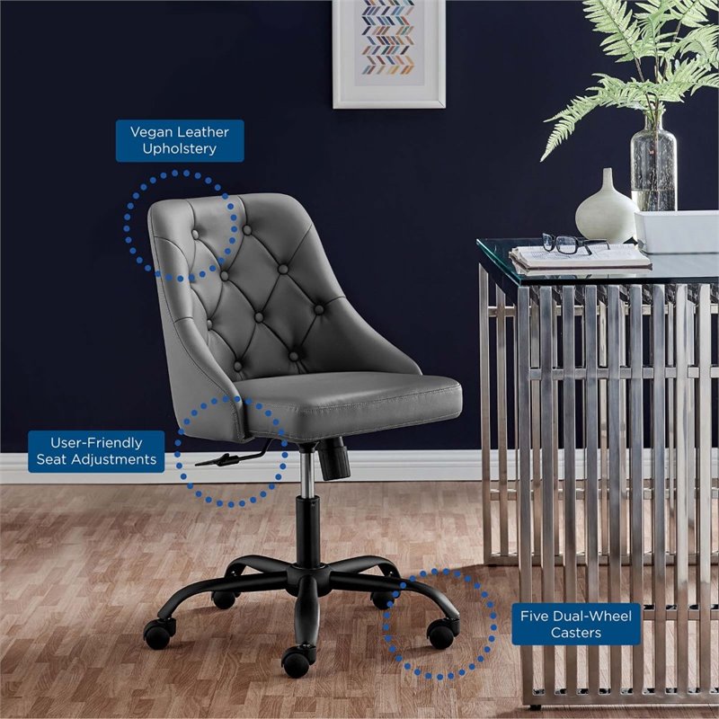 Scranton & Co Faux Leather Tufted Office Swivel Chair in Black and Gray