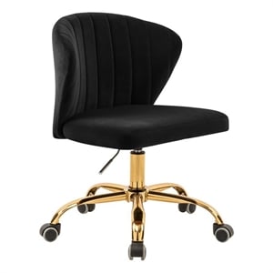 Scranton & Co Contemporary Velvet Swivel Adjustable Office Chair in Black