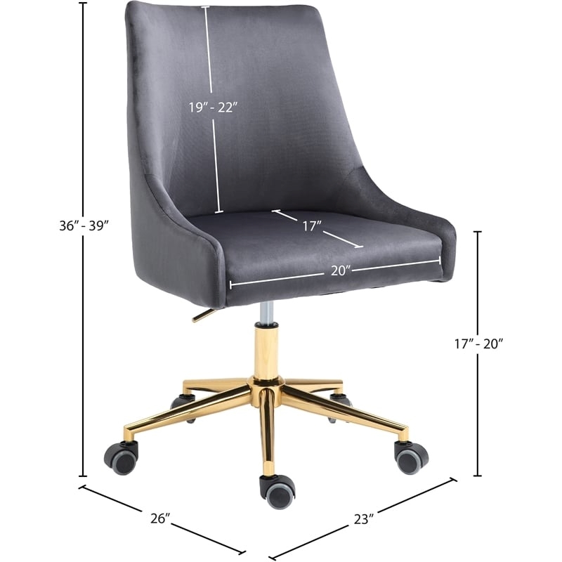Scranton & Co Velvet Swivel Adjustable Office Chair in Soft Gray/Rich Gold
