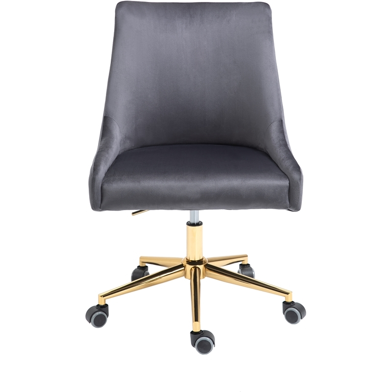Scranton & Co Velvet Swivel Adjustable Office Chair in Soft Gray/Rich Gold