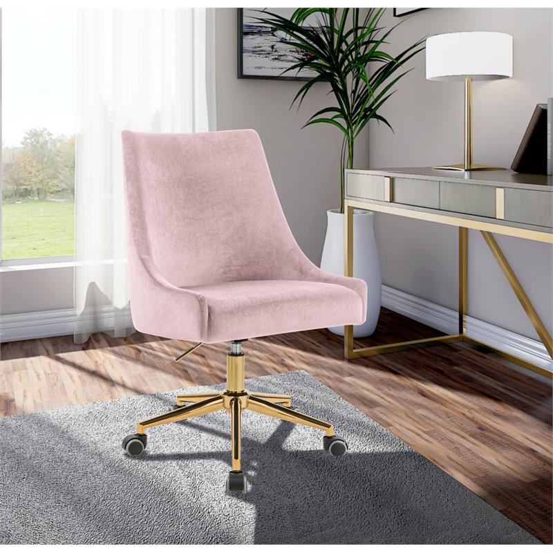 Scranton & Co Velvet Swivel Adjustable Office Chair in Soft Pink//Rich Gold
