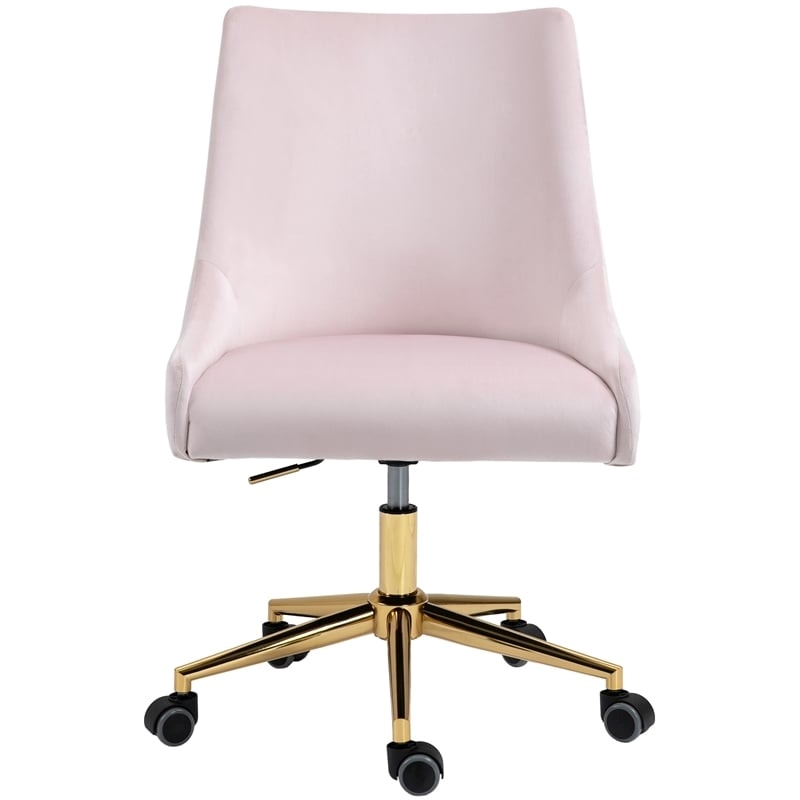 Scranton & Co Velvet Swivel Adjustable Office Chair in Soft Pink//Rich Gold