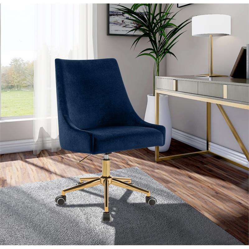 Scranton & Co Velvet Swivel Adjustable Office Chair in Soft Navy/Rich Gold