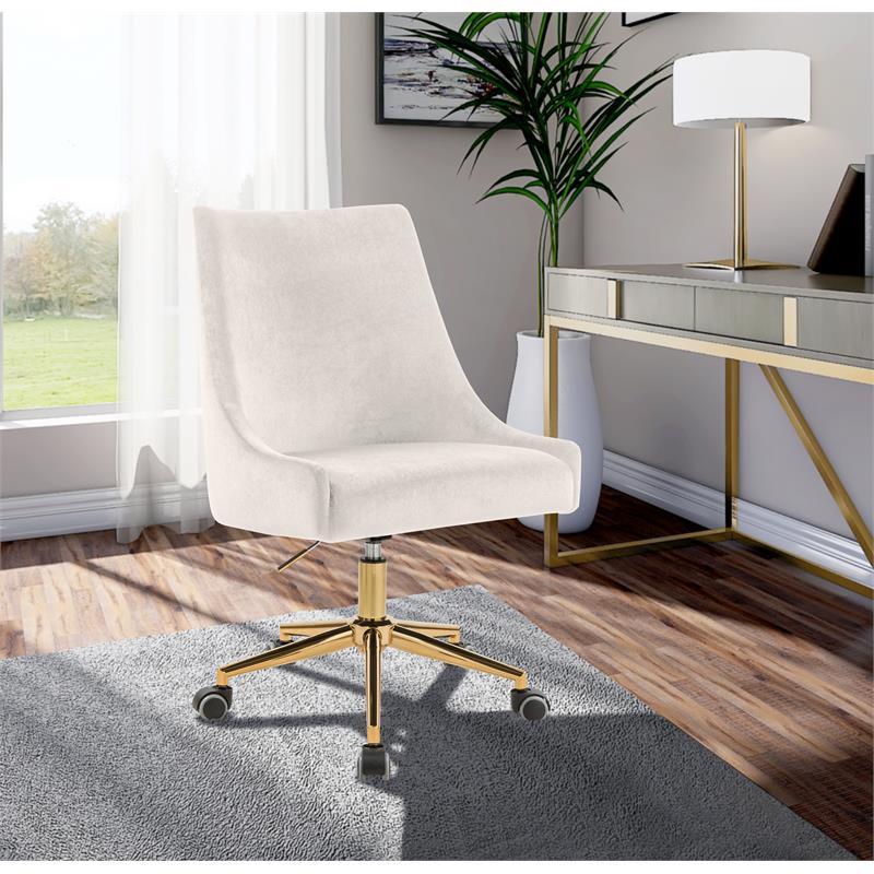 Scranton & Co Contemporary Velvet Swivel Adjustable Office Chair in Cream