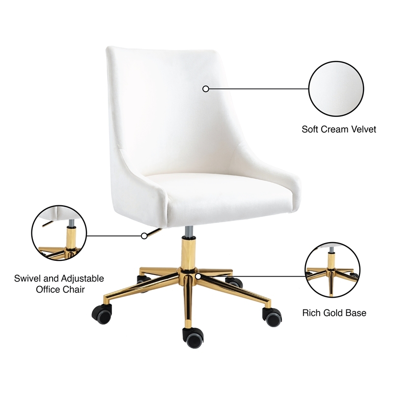 Scranton & Co Contemporary Velvet Swivel Adjustable Office Chair in Cream