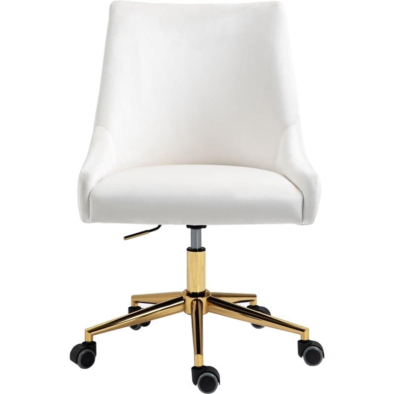 Scranton & Co Contemporary Velvet Swivel Adjustable Office Chair in Cream