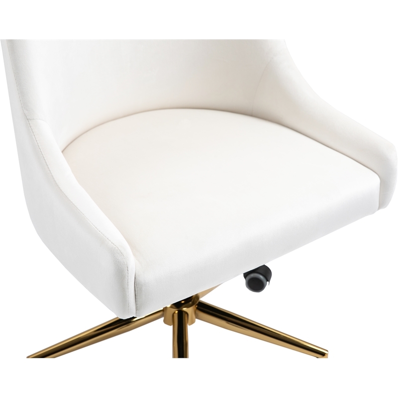 Scranton & Co Contemporary Velvet Swivel Adjustable Office Chair in Cream