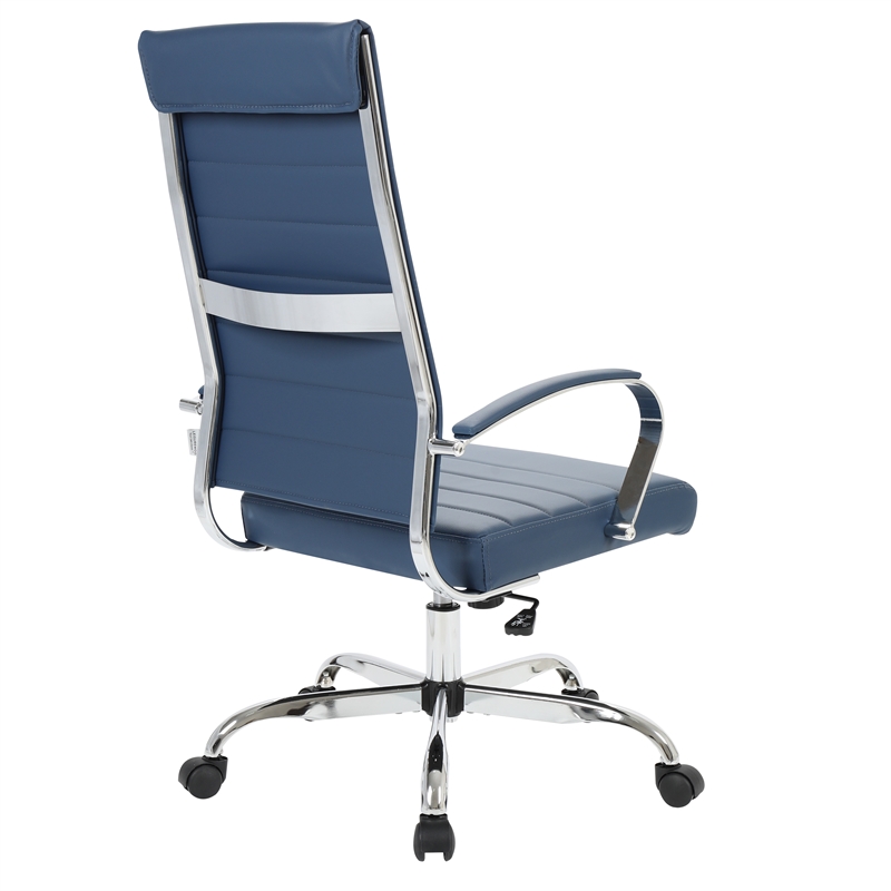 Scranton & Co High-Back Mid-Century Modern Leather Office Chair in Navy Blue