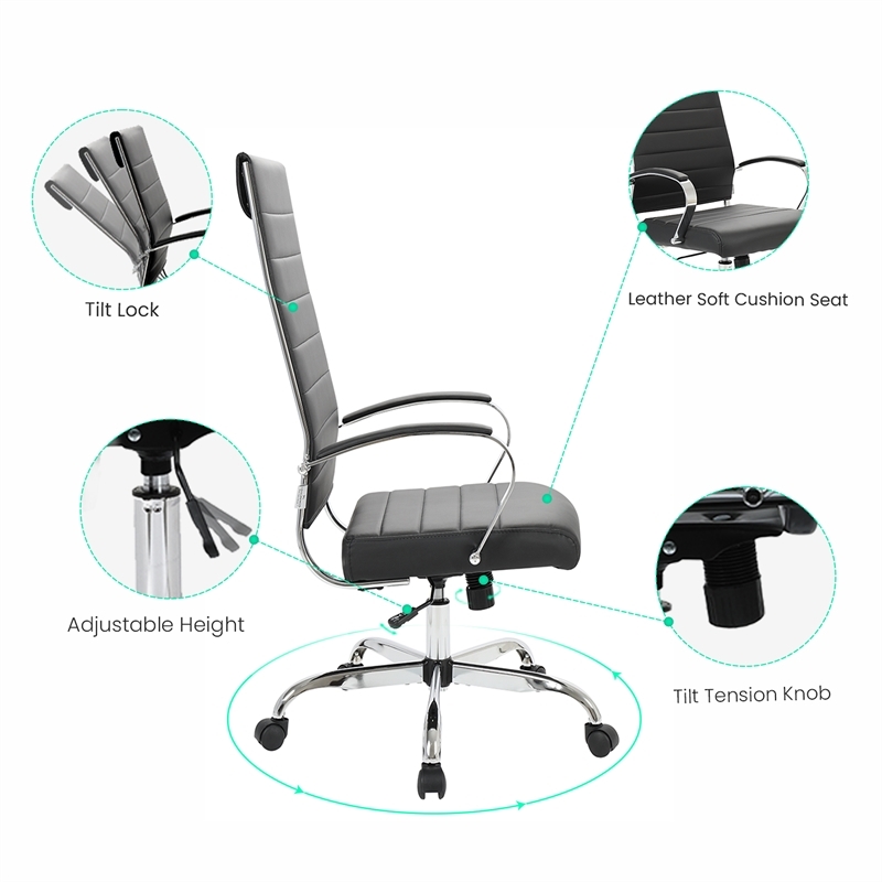 Scranton & Co Modern Leather High-Back Swivel Office Chair in Black