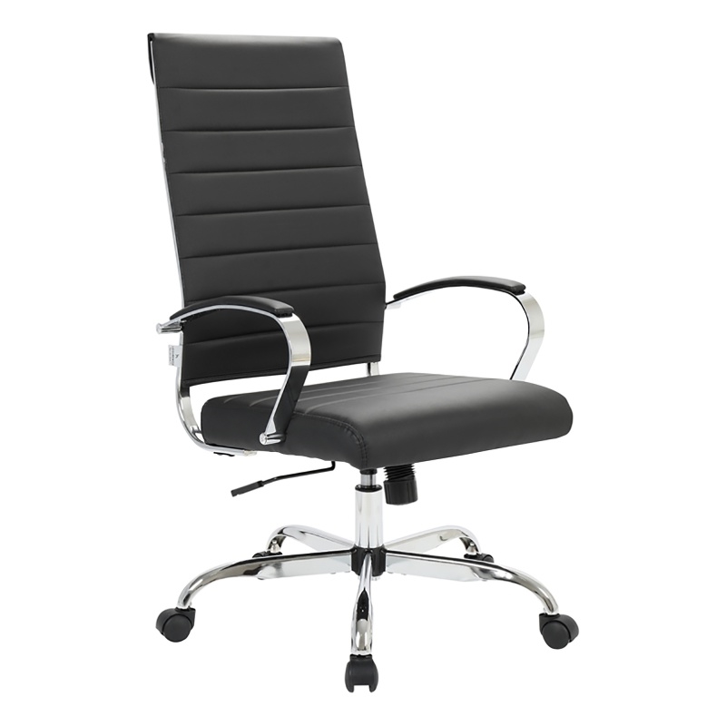 Scranton & Co Modern Leather High-Back Swivel Office Chair in Black