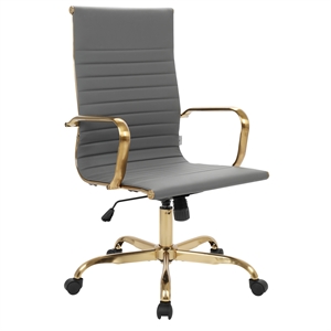 Scranton & Co High-Back Faux Leather Office Chair With Gold Frame in Gray
