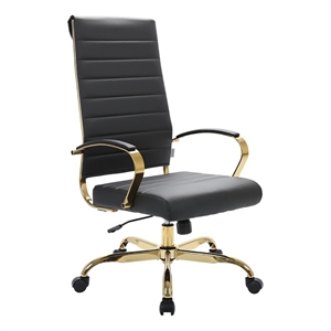 Scranton & Co Modern Faux Leather/Steel High-Back Office Chair in Black/Gold