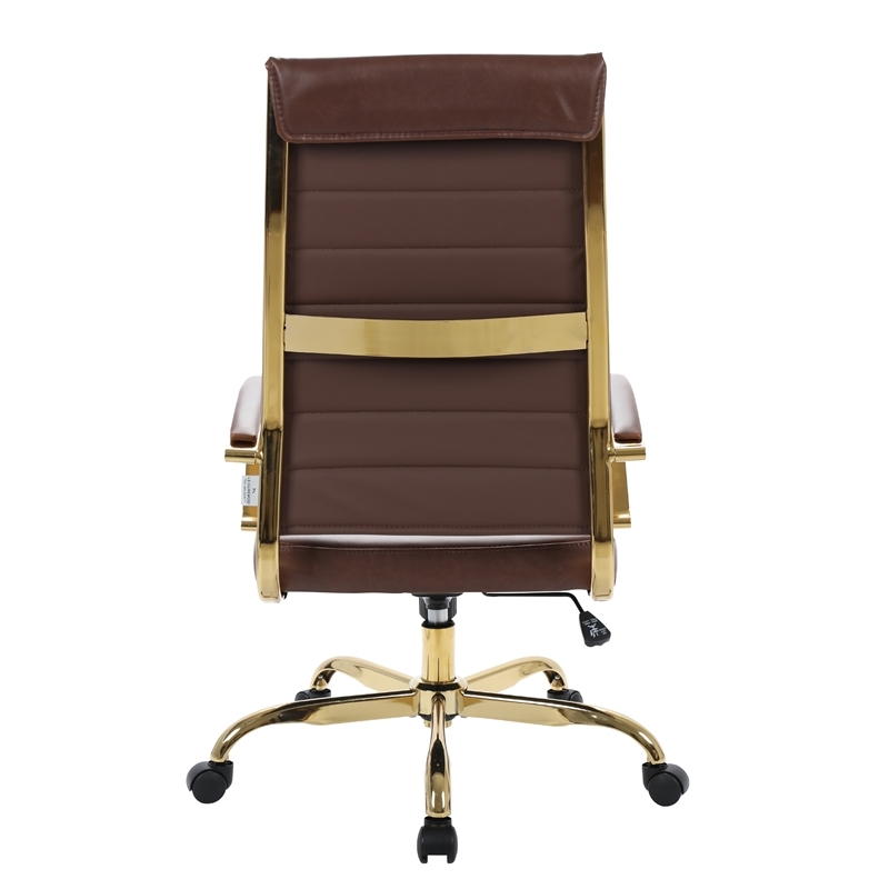 Scranton & Co Modern Faux Leather/Steel High-Back Office Chair in Brown/Gold