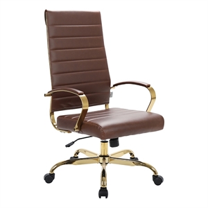 Scranton & Co Modern Faux Leather/Steel High-Back Office Chair in Brown/Gold