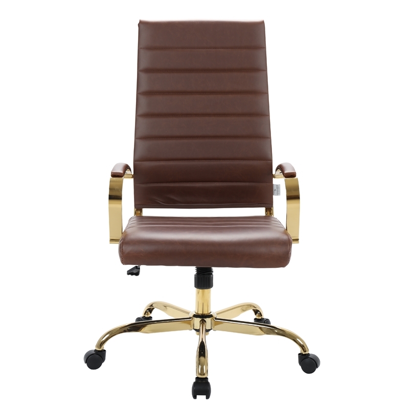 Scranton & Co Modern Faux Leather/Steel High-Back Office Chair in Brown/Gold