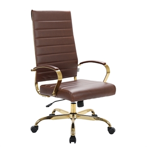 Scranton & Co High-Back Leather Office Chair With Gold Frame in Brown
