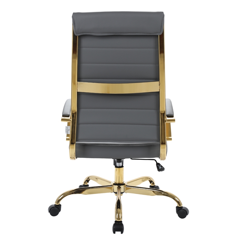 Scranton & Co High-Back Leather Office Chair With Gold Frame in Gray