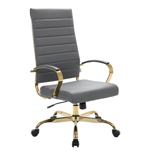 Scranton & Co High-Back Leather Office Chair With Gold Frame in Gray