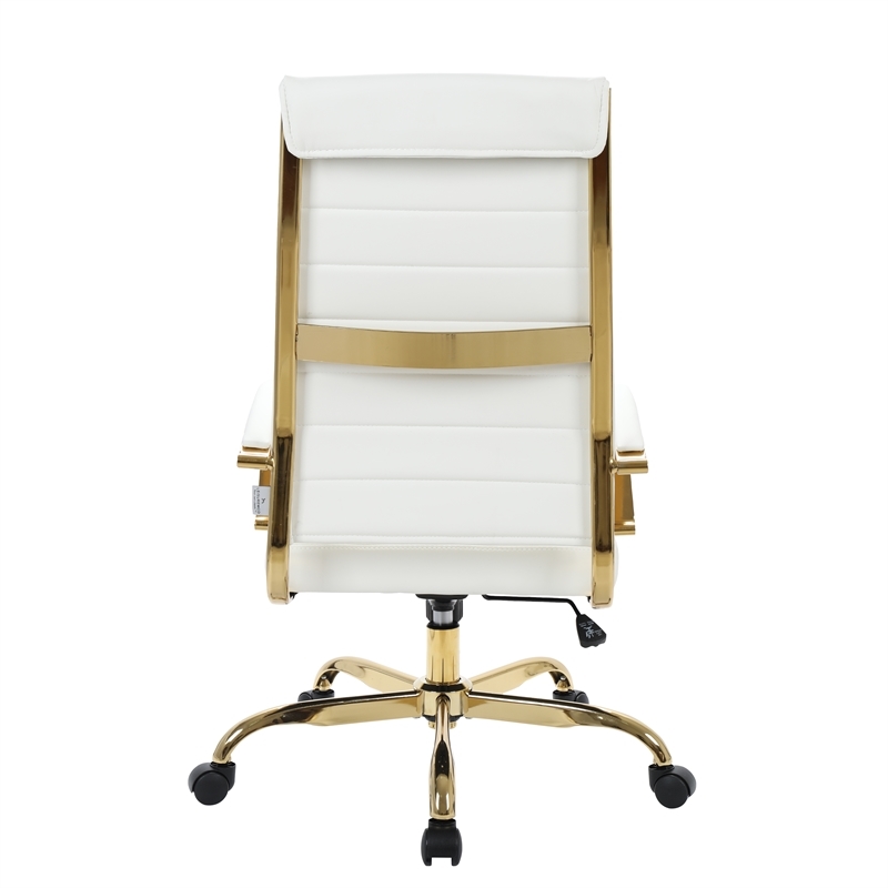 Scranton & Co Modern Faux Leather/Steel High-Back Office Chair in White/Gold