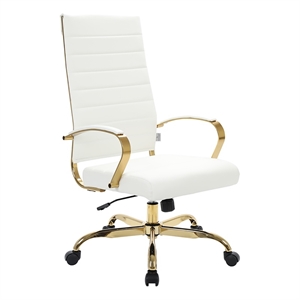 Scranton & Co Modern Faux Leather/Steel High-Back Office Chair in White/Gold