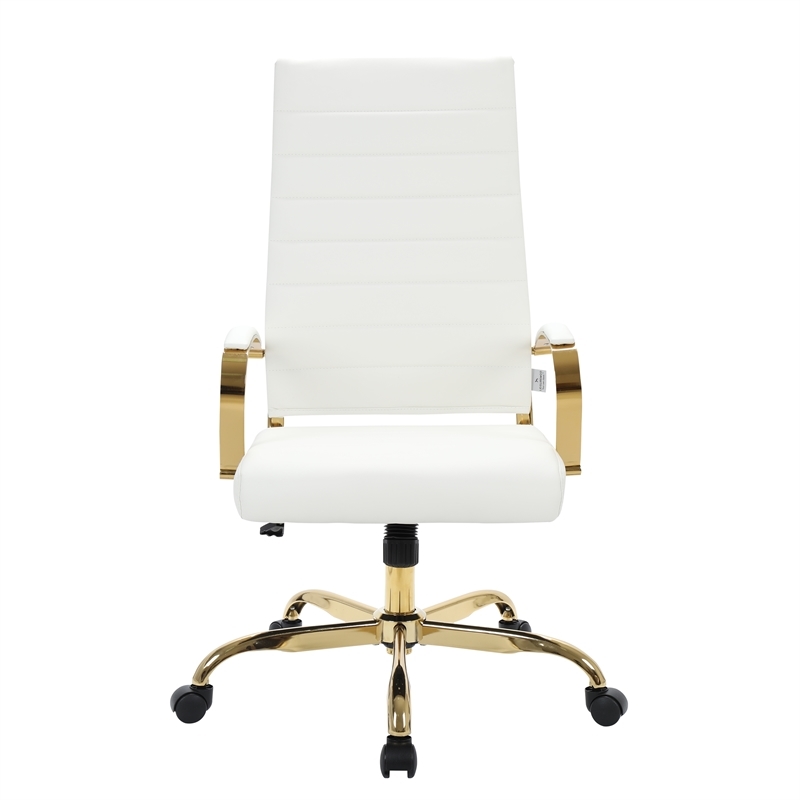 Scranton & Co Modern Faux Leather/Steel High-Back Office Chair in White/Gold