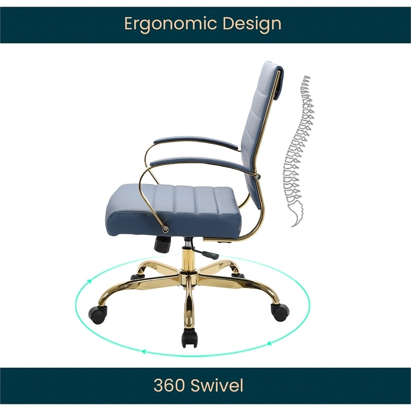 Scranton & Co Modern Faux Leather/Steel Adjustable Office Chair in Navy Blue