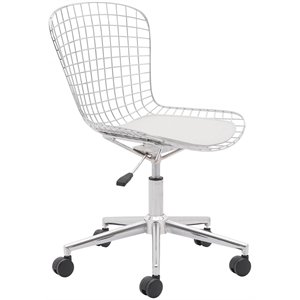 Scranton & Co Swivel Office Chair with Faux Leather Cushion in White