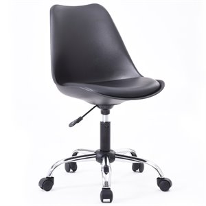 Scranton & Co Armless Faux Leather Office Chair with Seat Cushion in Black