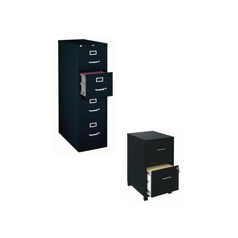 Scranton & Co 2 Set of 4 Drawer and Mobile 2 Drawer File Cabinet in Black