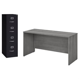 Scranton & Co Set of 2 Credenza Desk & Letter Width Vertical Filing Cabinet