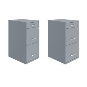 Scranton & Co Set of 2 18&quotD 3-Drawer Metal Filing Cabinet with Pencil Drawer