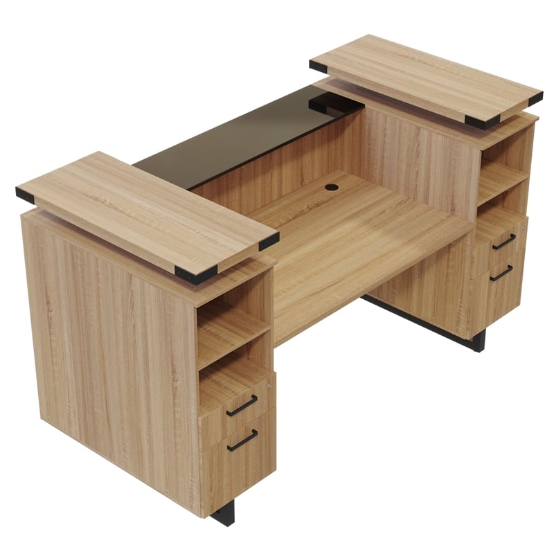 Scranton & Co Modern Wood Reception Desk in Sand Dune Beige Finish