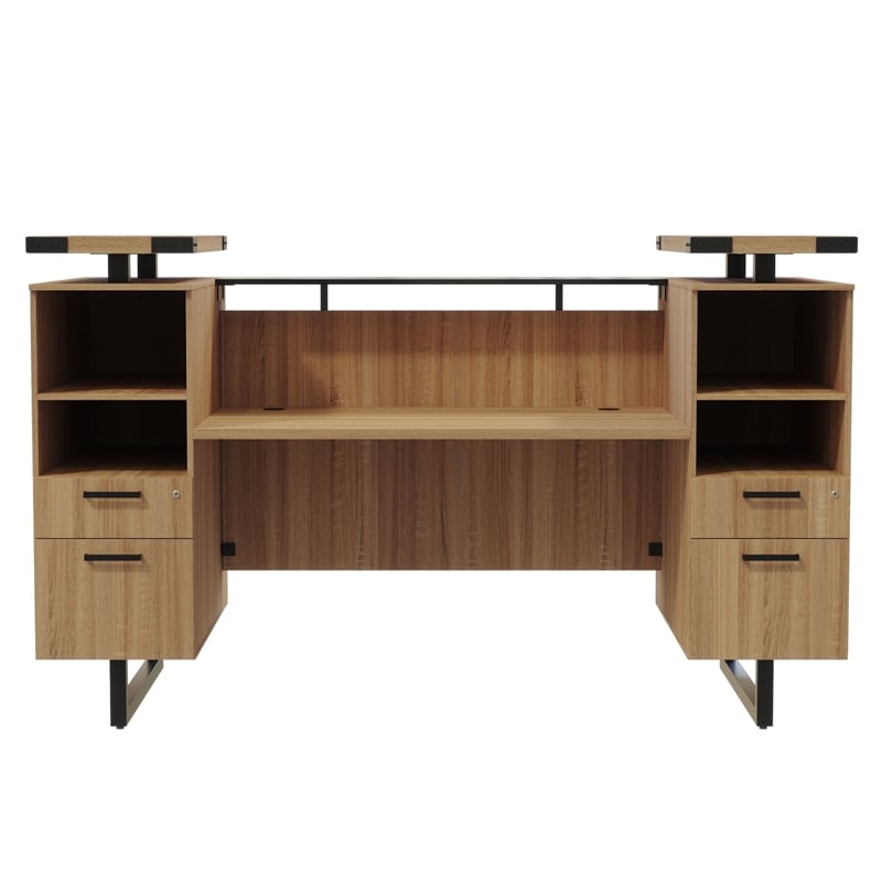 Scranton & Co Modern Wood Reception Desk in Sand Dune Beige Finish