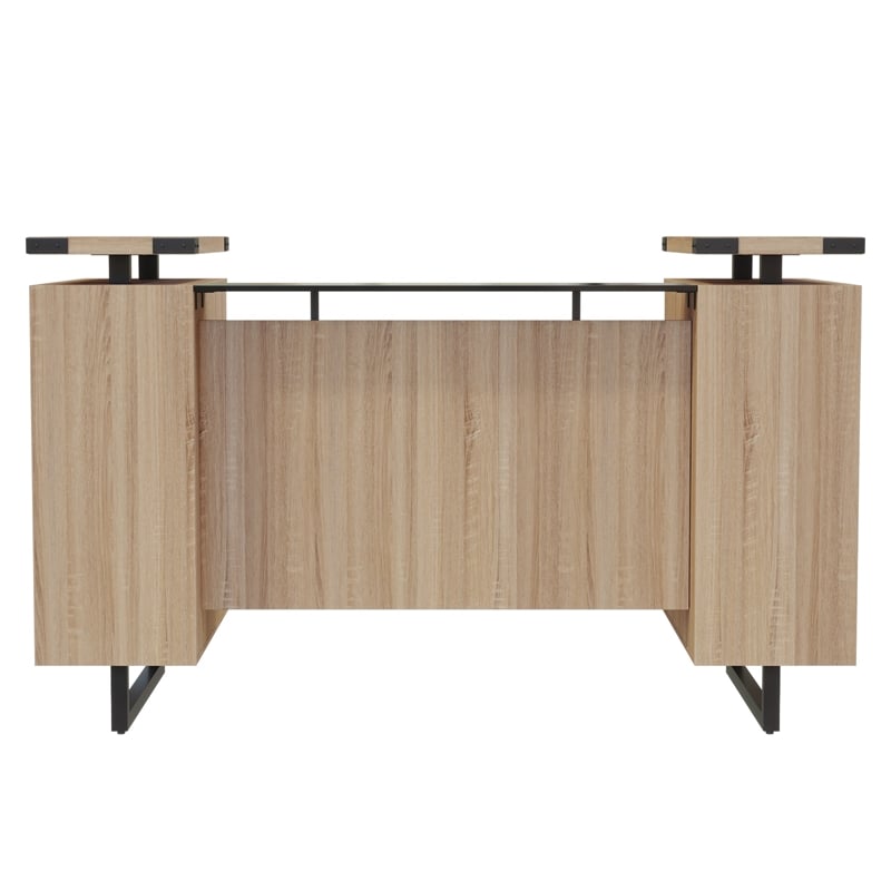 Scranton & Co Modern Wood Reception Desk in Sand Dune Beige Finish