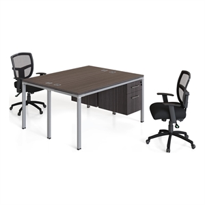 Scranton & Co Wood Face to Face Double Desks with Pedestals in Driftwood
