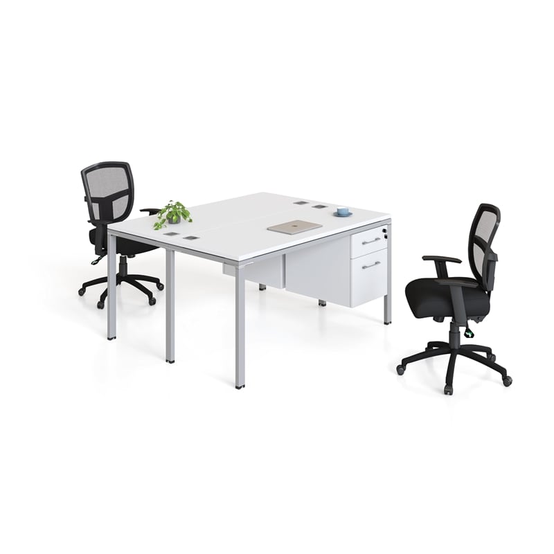 Scranton & Co Wood Face to Face Double Desks with 2 Pedestals in White