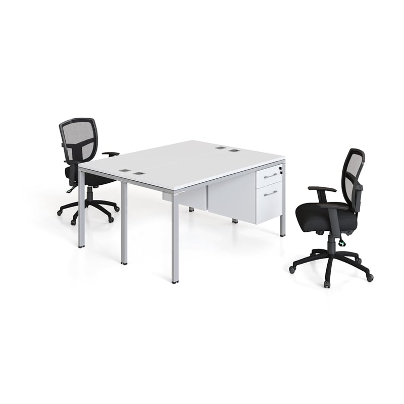 Scranton & Co Wood Face to Face Double Desks with 2 Pedestals in White