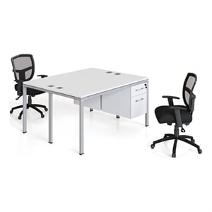 Scranton & Co Wood Face to Face Double Desks with 2 Pedestals in White