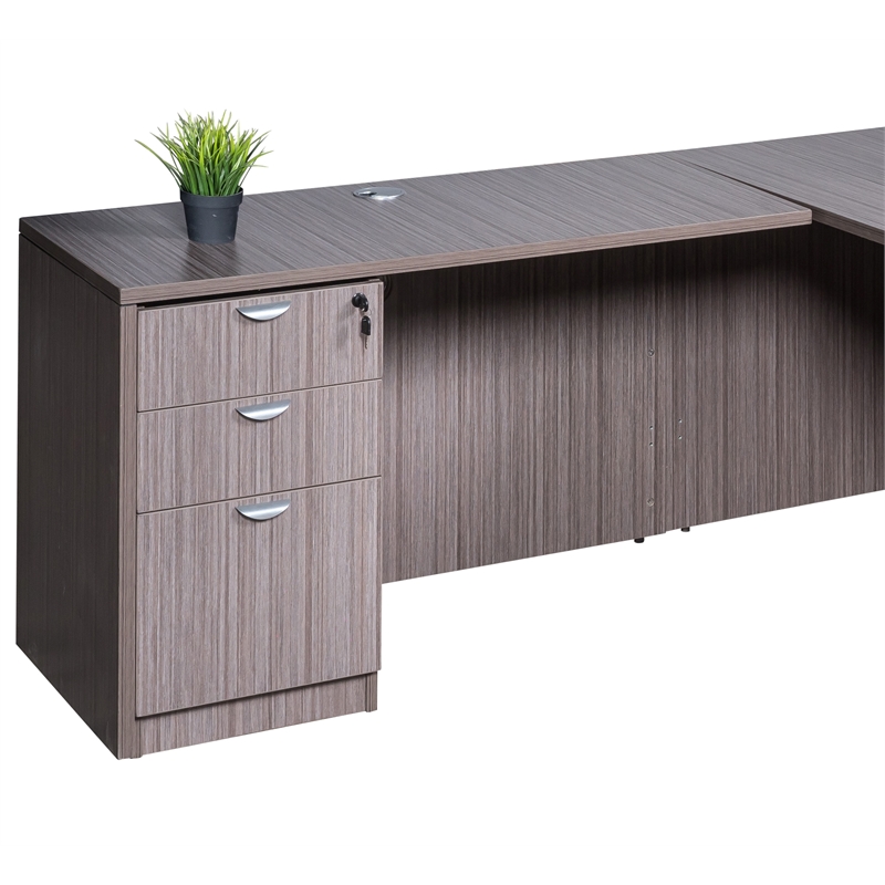Scranton & Co Engineered Wood L-Shape Desk with Pedestal in Driftwood