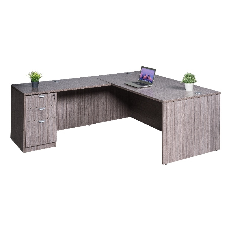 Scranton & Co Engineered Wood L-Shape Desk with Pedestal in Driftwood