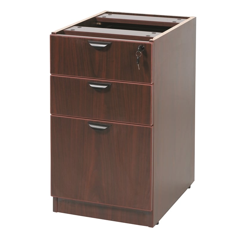 Scranton & Co Engineered Wood L-Shape Desk with Pedestal in Mahogany