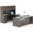 Scranton & Co Wood U-Shape Desk Credenza with Pedestal and Hutch in Driftwood