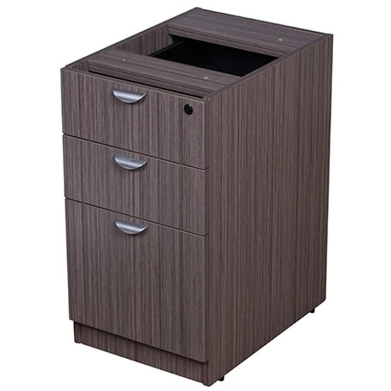 Scranton & Co Wood U-Shape Desk Credenza with Pedestal and Hutch in Driftwood