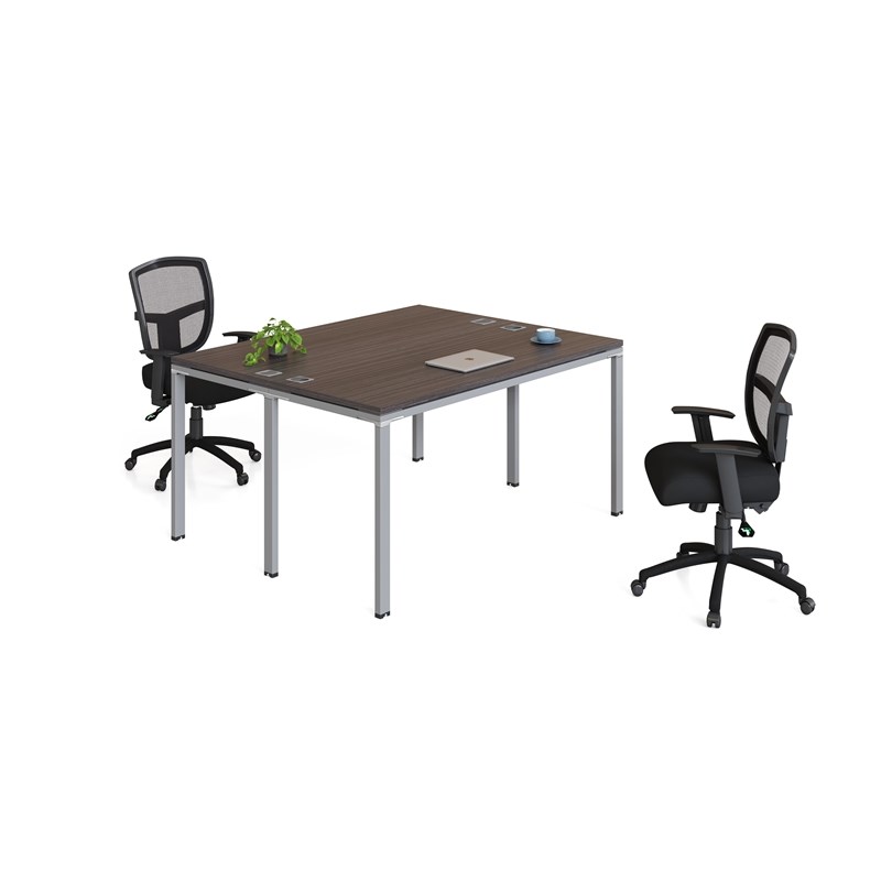 Scranton & Co Engineered Wood Face to Face Double Desks in Driftwood