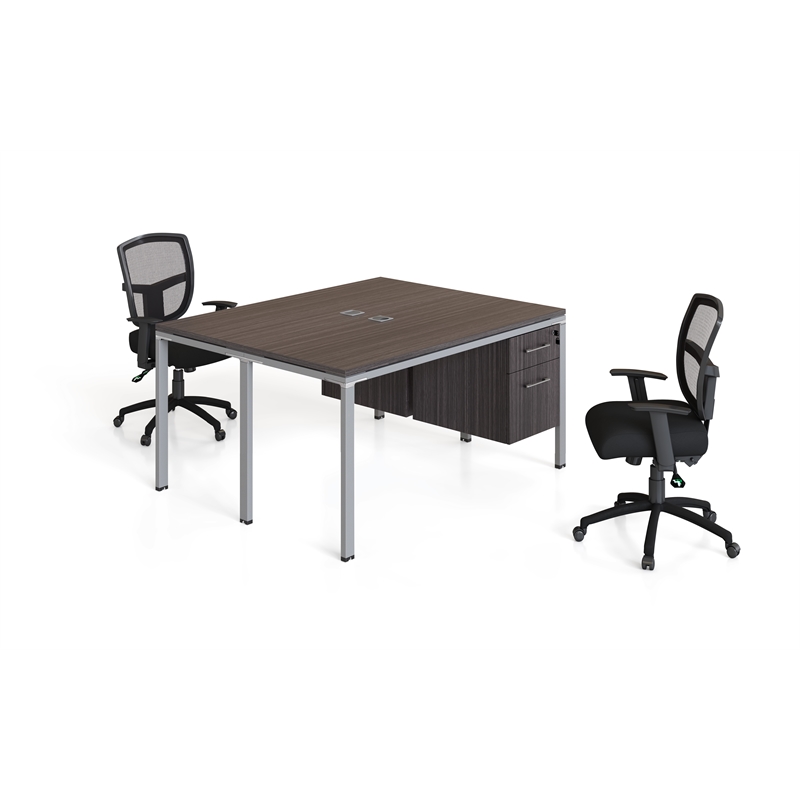 Scranton & Co Wood Face to Face Double Desks with Pedestals in Driftwood