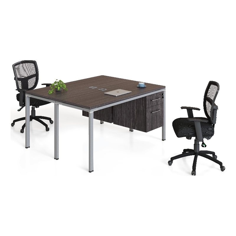 Scranton & Co Wood Face to Face Double Desks with Pedestals in Driftwood