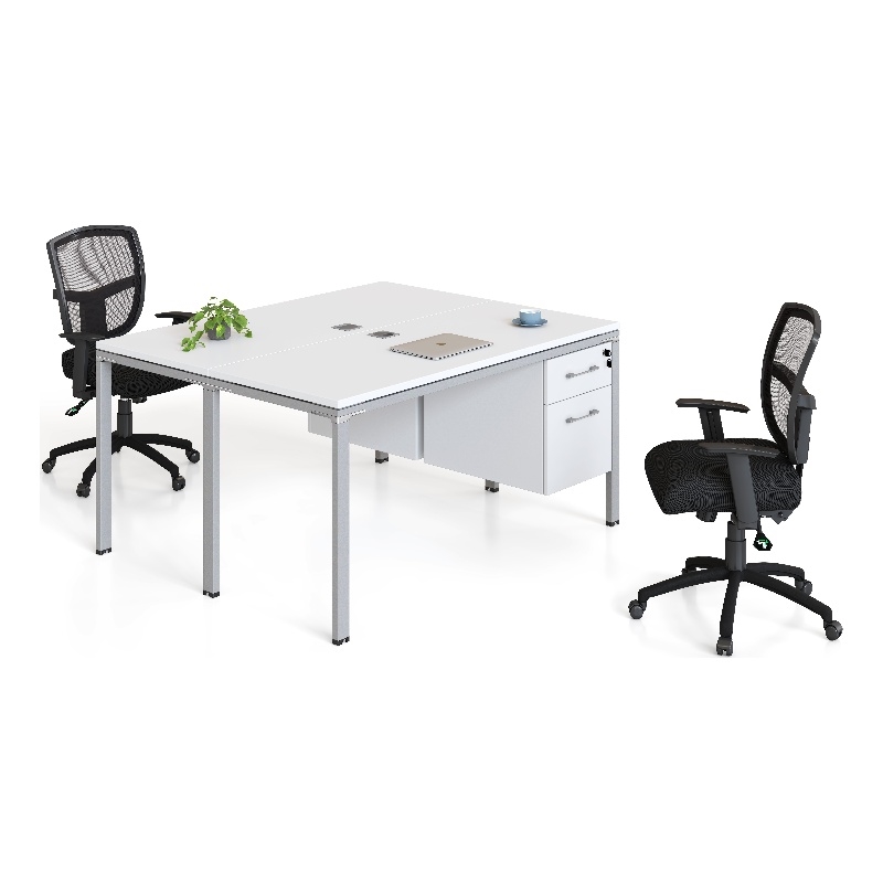 Scranton & Co Wood Face to Face Double Desks with 2 Pedestals in White