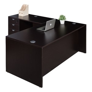 Scranton & Co Engineered Wood L-Shape Desk with Pedestal in Mocha