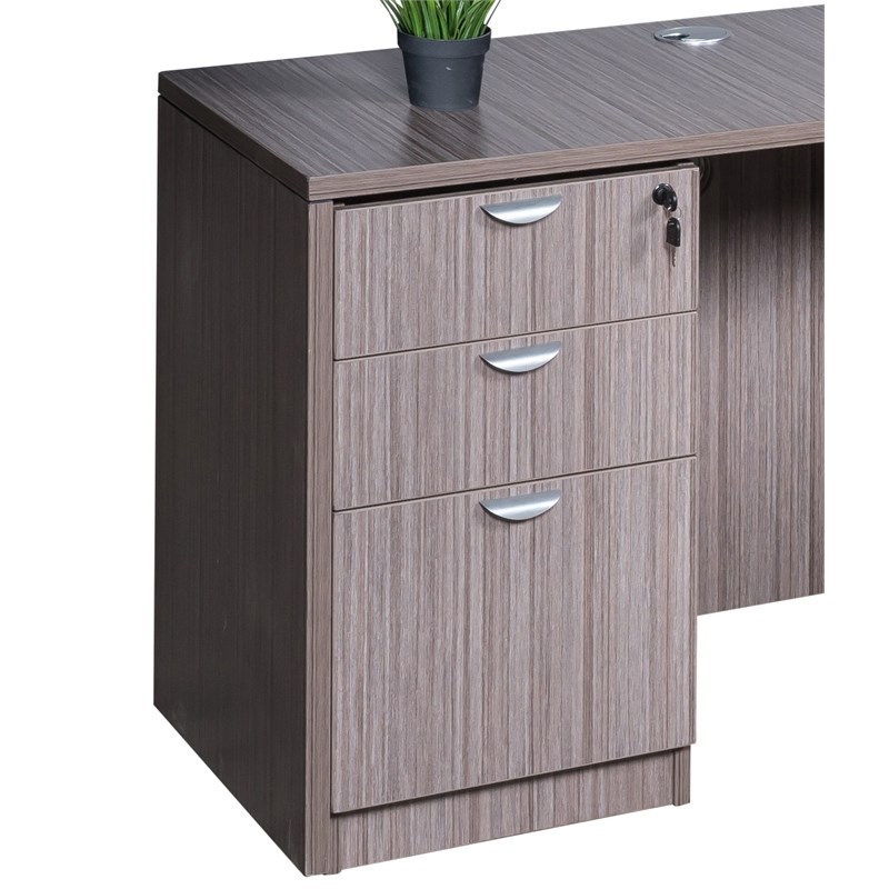 Scranton & Co Engineered Wood L-Shape Desk with Pedestal in Driftwood